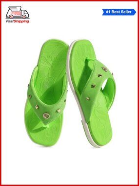 Studded Flip Flops Faux Leather Rubber Sole Slip On Thong Sandals
